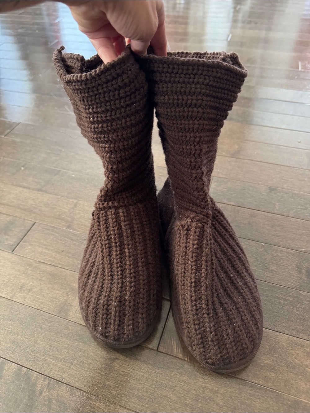 Women's Brown Knit Slip-On Boots